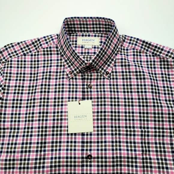 Hagen NWT Men's Large Button Up, Pink Plaid - Picture 1 of 6